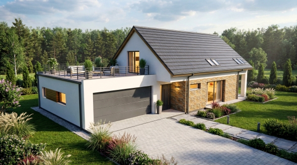 Projekt domu z poddaszem i garażem dwustanowiskowym obok Gdańska EMER-architekci