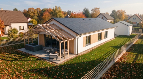 Projekt indywidulany domu parterowego na wąską działkę w Rotmance EMER-architekci