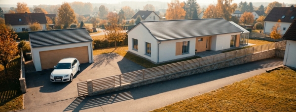 Projekt domu parterowego na wąską działkę w Rotmance EMER-architekci
